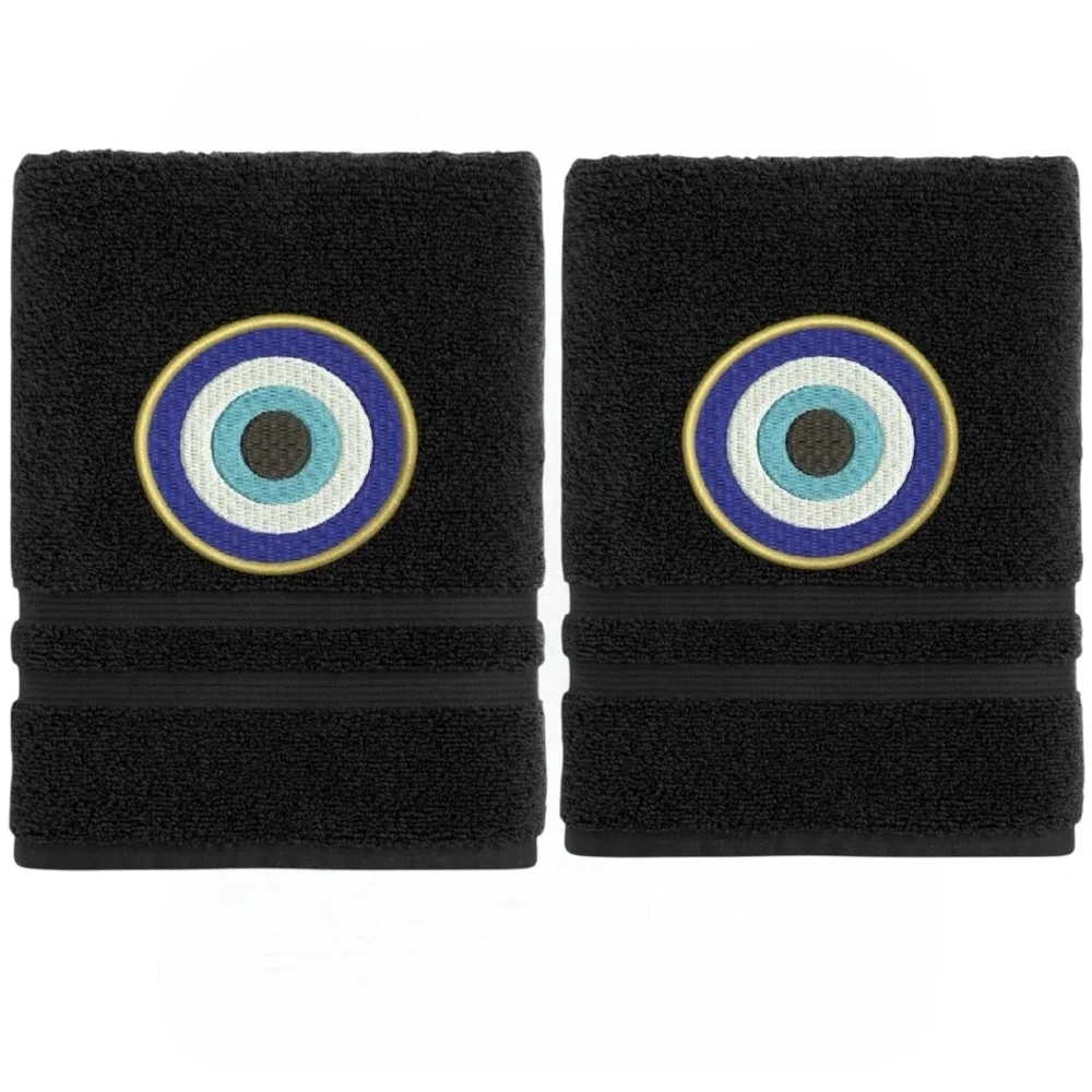 2 Evil Eye Embroidered Hand towels set of 2 Pick one New Made to order Black